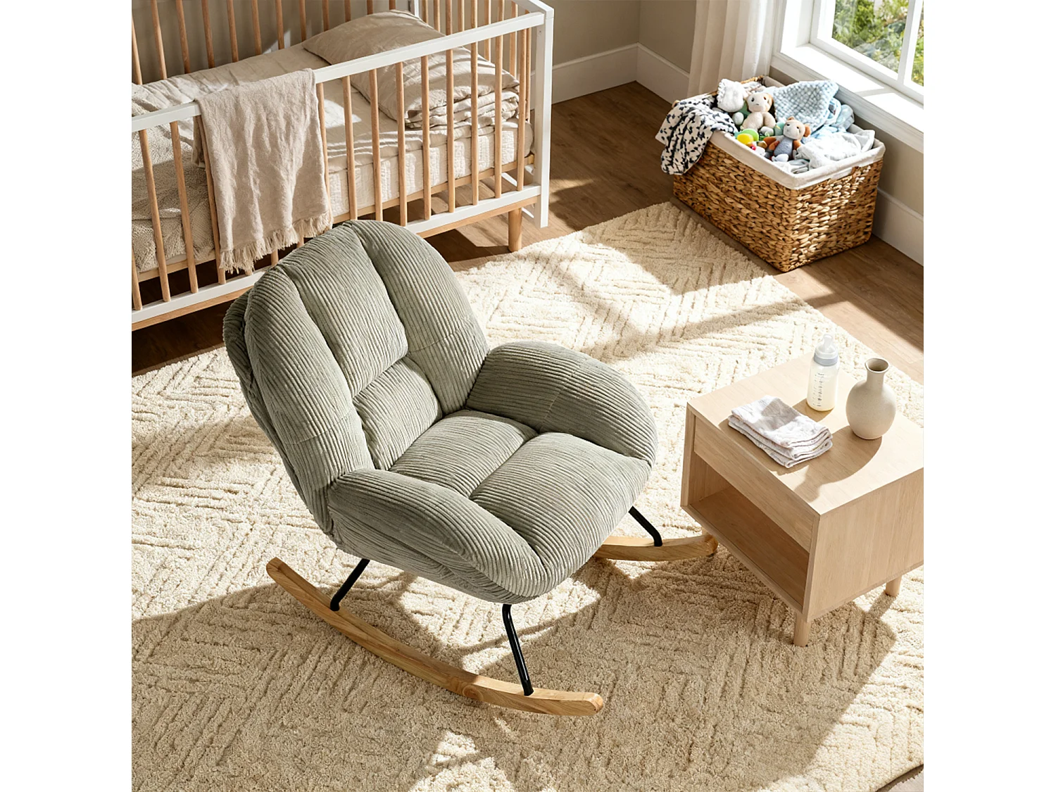 Fauteuil à bascule rocking chair style scandinave en velours côtelé Gris,Lithops