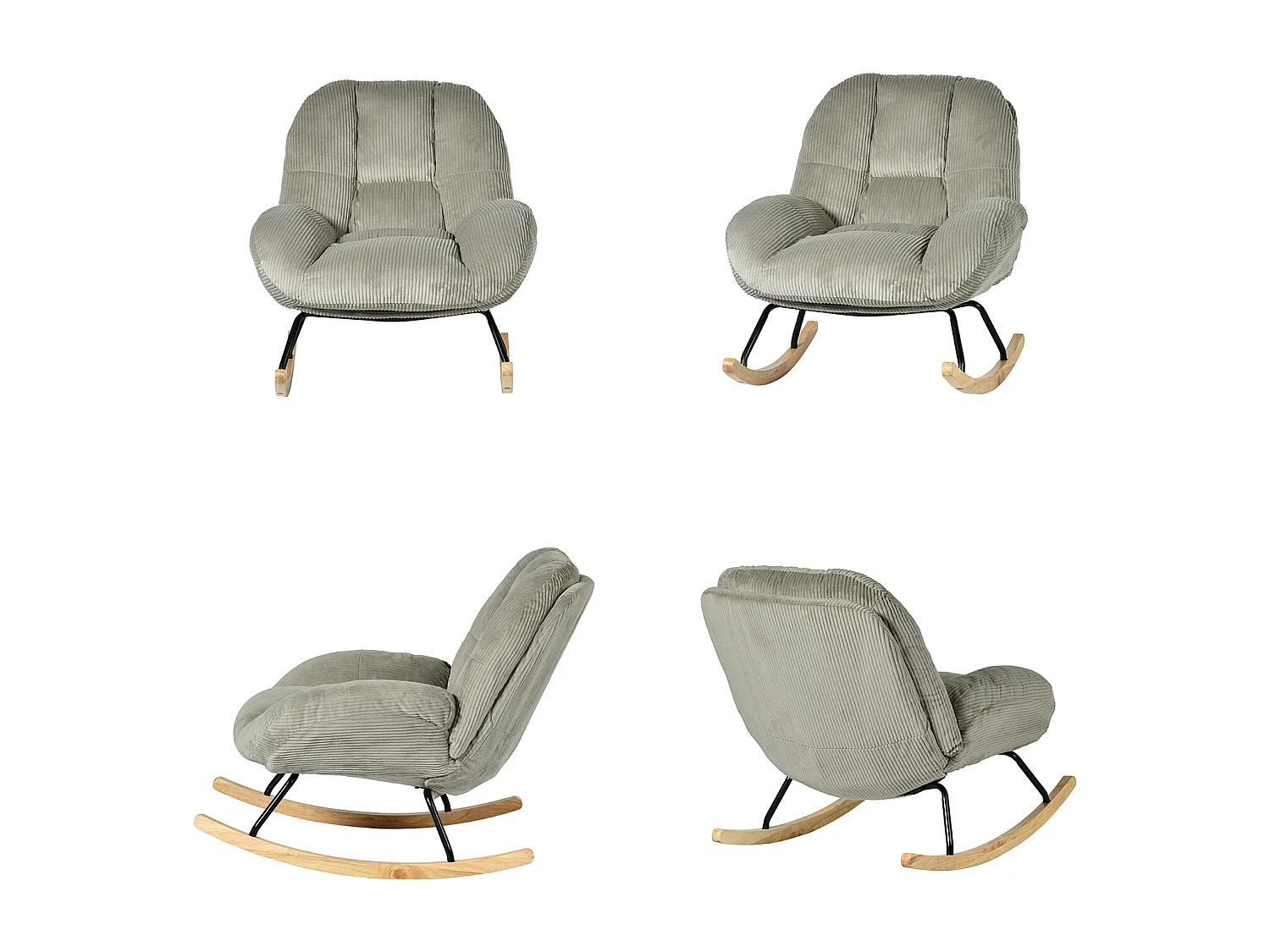 Fauteuil à bascule rocking chair style scandinave en velours côtelé Gris,Lithops