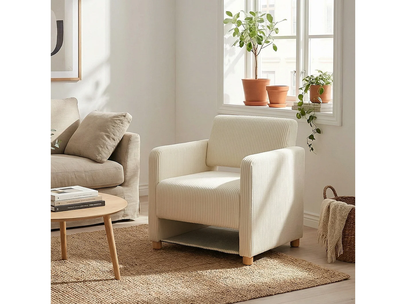 Fauteuil canapé une place en velours côtelé scandinave, KARIA