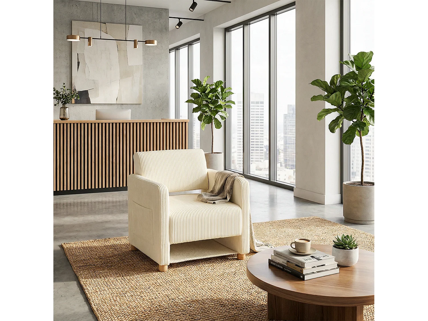 Fauteuil canapé une place en velours côtelé scandinave, KARIA