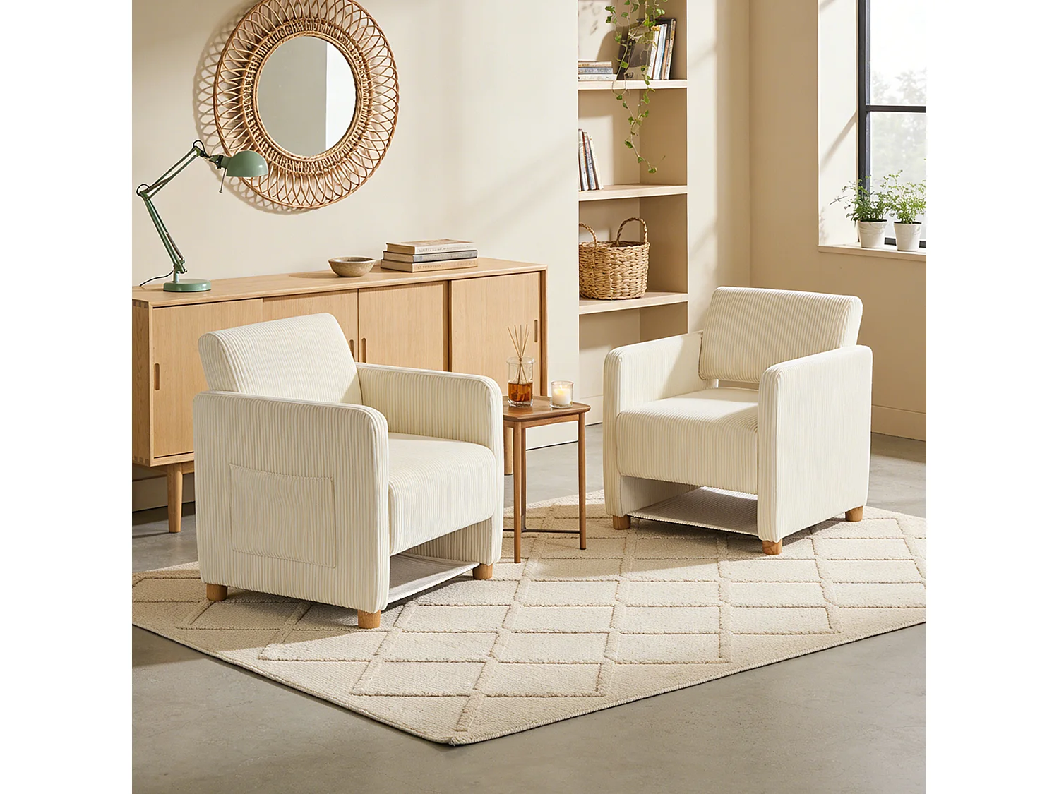 Fauteuil canapé une place en velours côtelé scandinave, KARIA