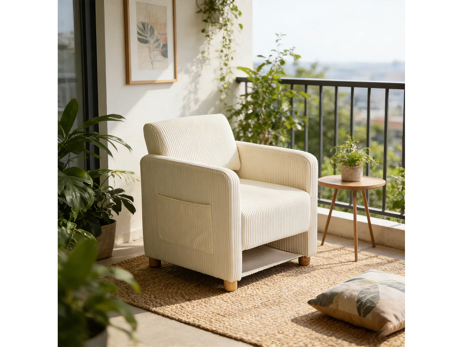 Fauteuil canapé une place en velours côtelé scandinave, KARIA