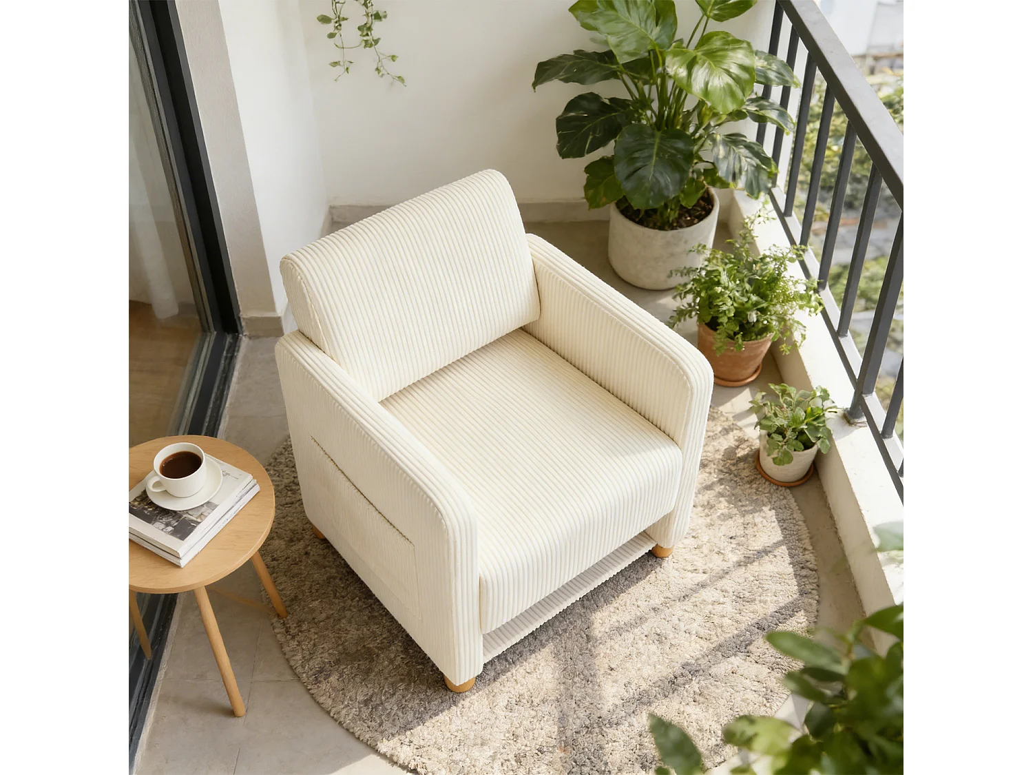 Fauteuil canapé une place en velours côtelé scandinave, KARIA