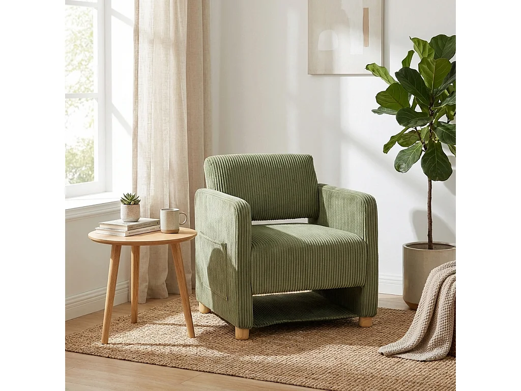 Fauteuil canapé une place en velours côtelé scandinave, KARIA