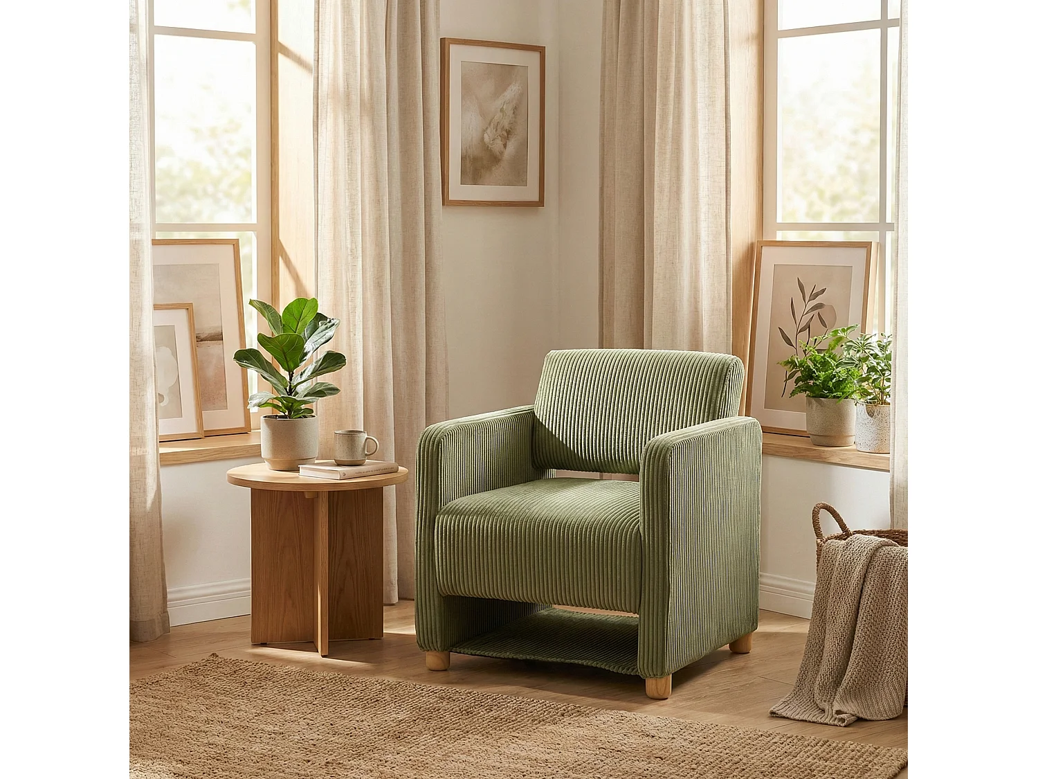 Fauteuil canapé une place en velours côtelé scandinave, KARIA