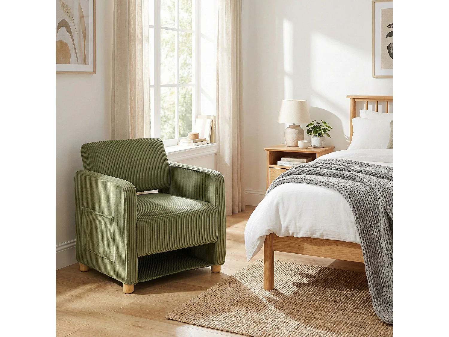 Fauteuil canapé une place en velours côtelé scandinave, KARIA