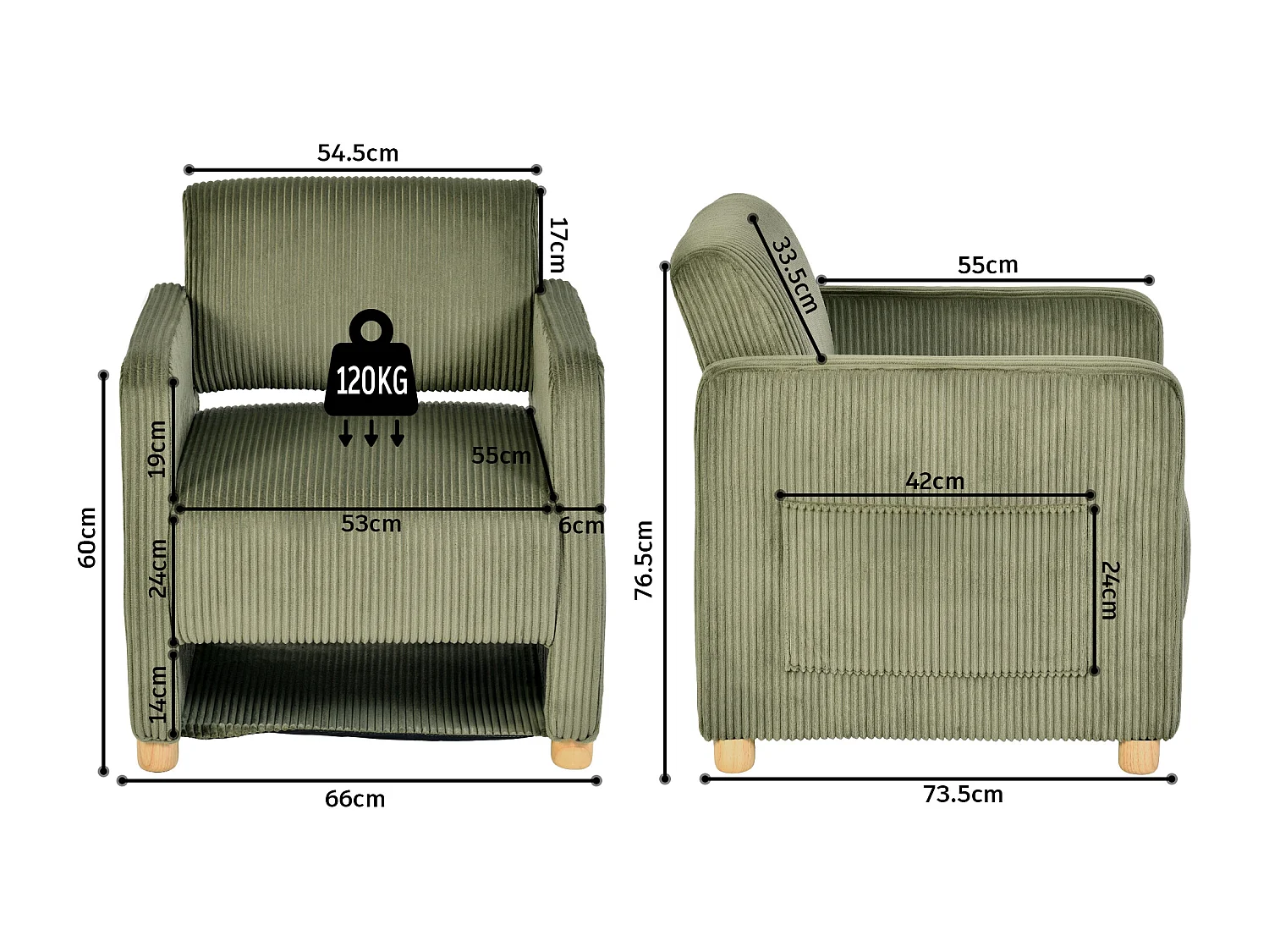 Fauteuil canapé une place en velours côtelé scandinave, KARIA
