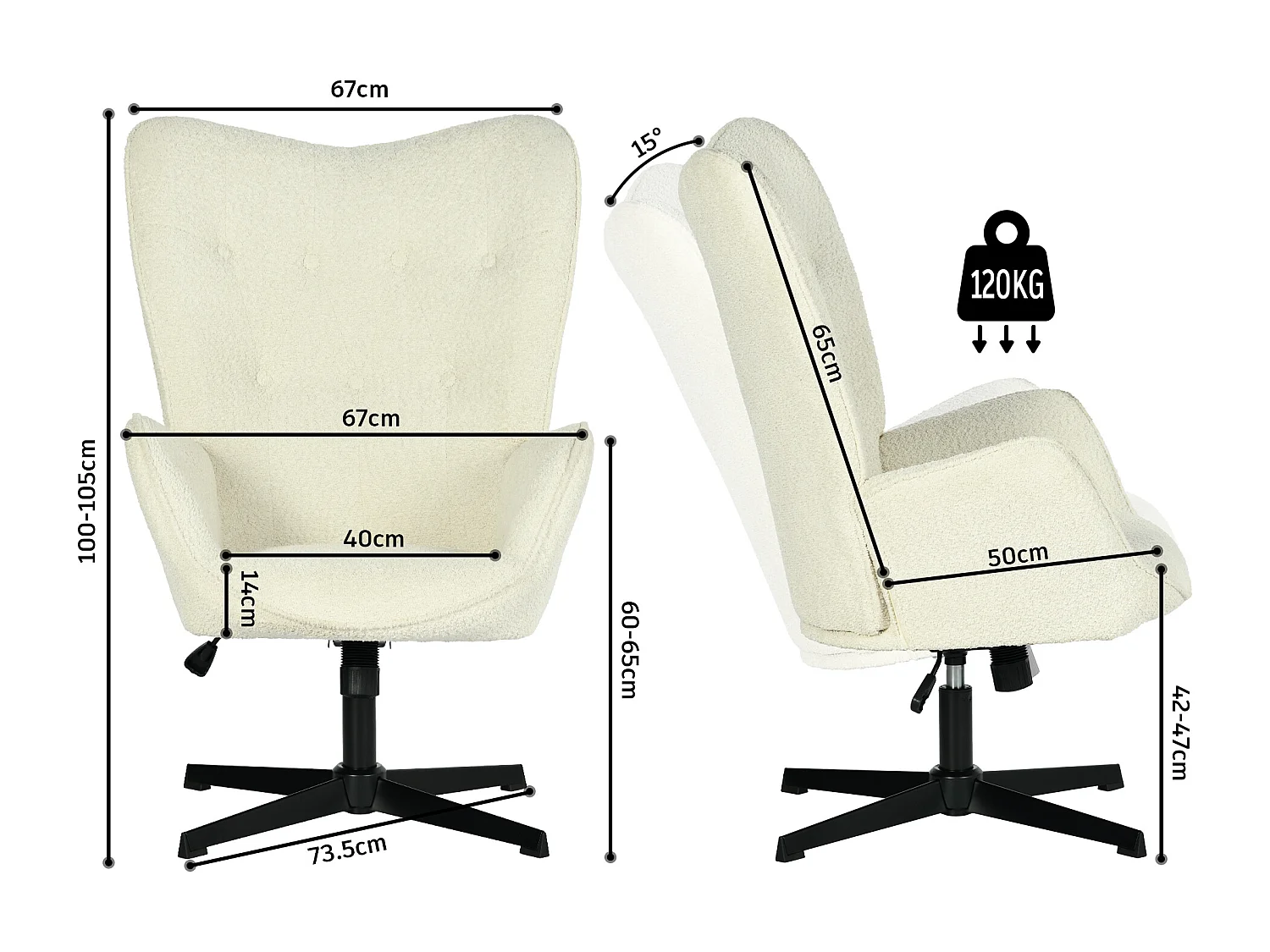 Fauteuil relax rotatif réglable en hauteur bouclette, FUCHS
