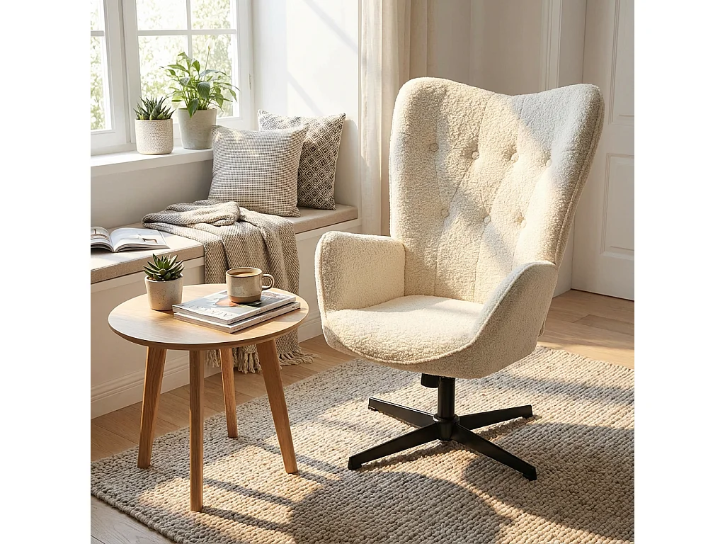 Fauteuil relax rotatif réglable en hauteur bouclette, FUCHS