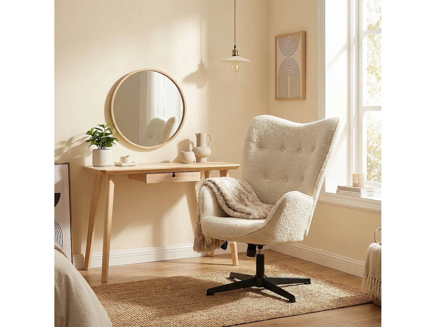 Fauteuil relax rotatif réglable en hauteur bouclette, FUCHS