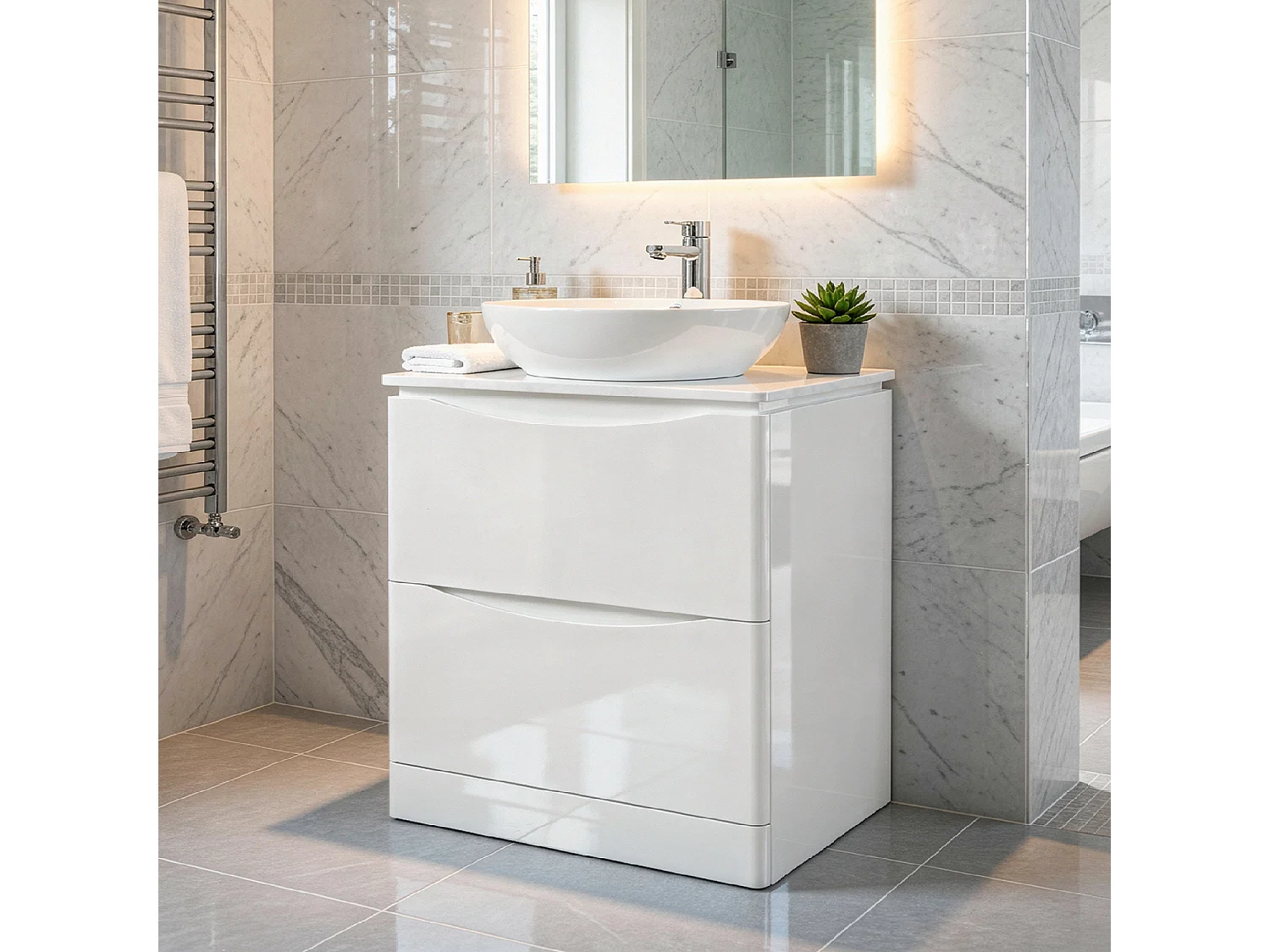 Mobile lavabo con 2 cassetti – bianco lucido – AUSTIN – 79 x 82 x 45 cm – chiusura ammortizzata