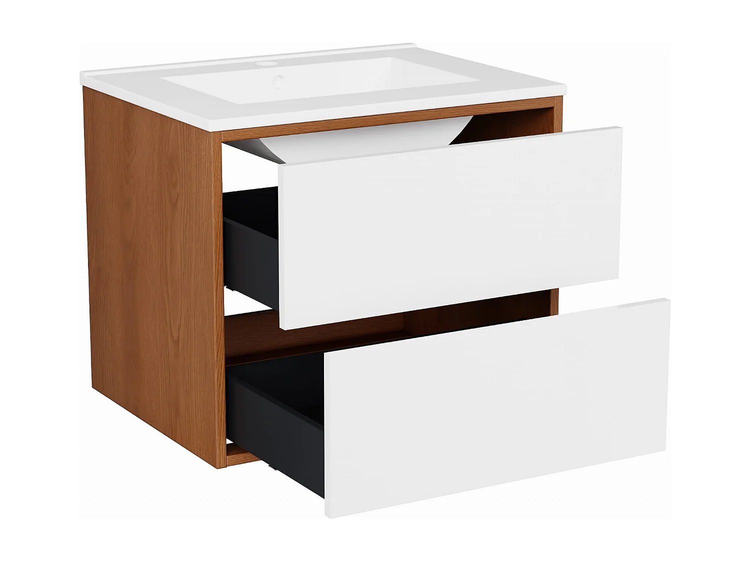 Meuble sous lavabo ERIN avec 2 grands tiroirs Blanc mat 60x50x46 cm meuble de salle de bain