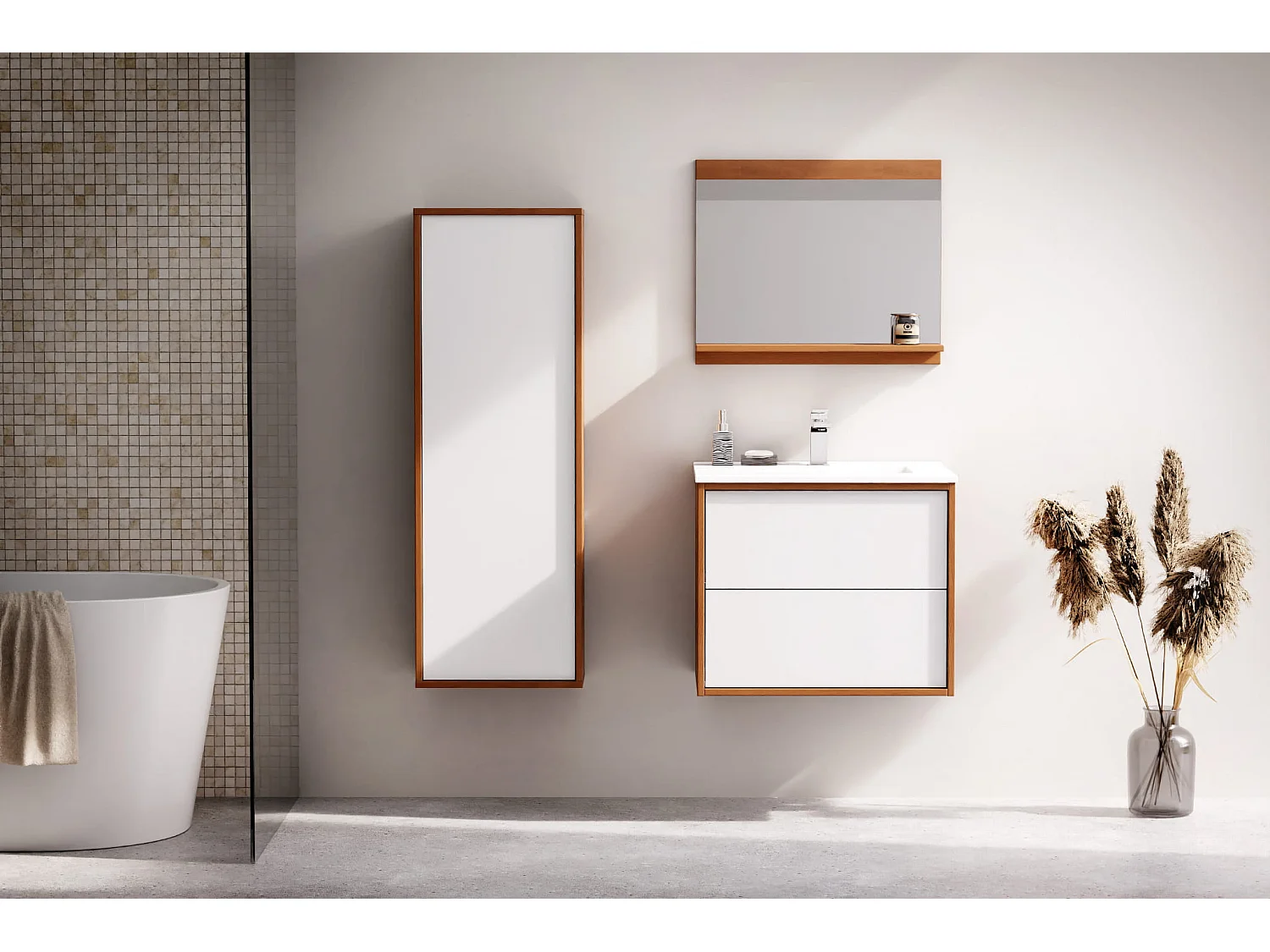 Meuble sous lavabo ERIN avec 2 grands tiroirs Blanc mat 60x50x46 cm meuble de salle de bain