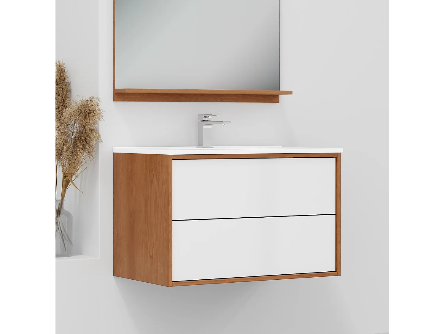 Mobile lavabo ERIN con 2 cassetti grandi Bianco opaco 80x50x46 cm mobile bagno
