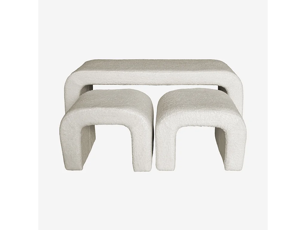 Banco y taburetes nido en borreguito blanco