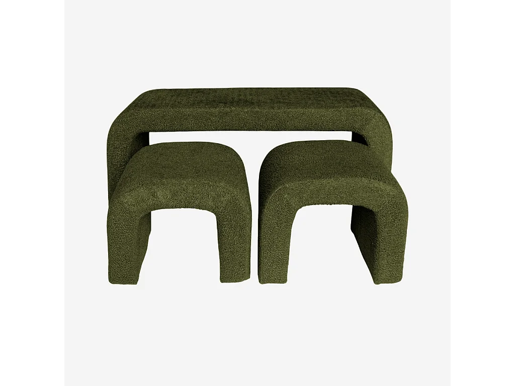 Banco y taburetes nido en borreguito verde kaki