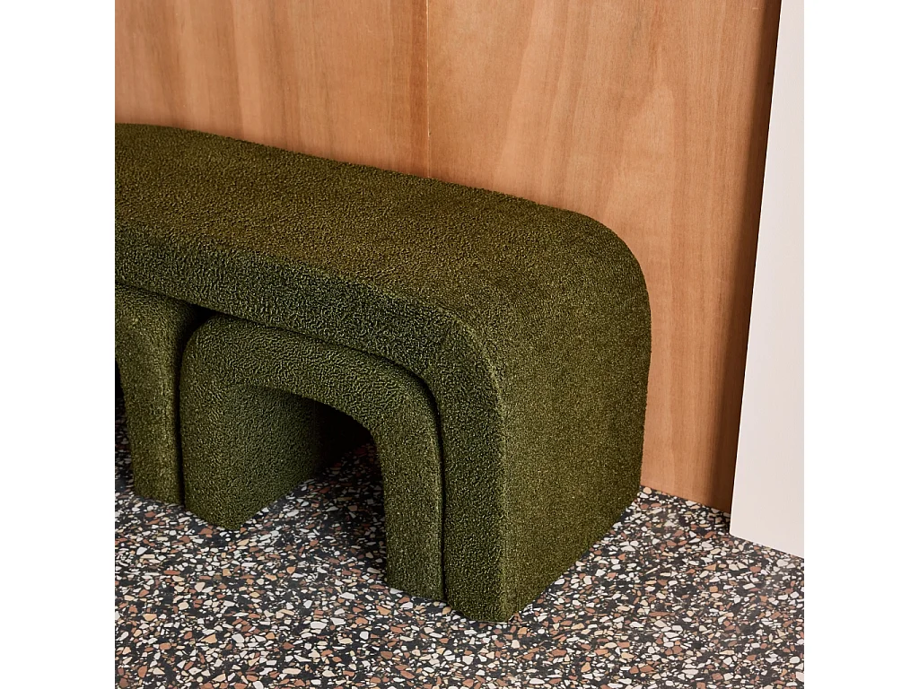 Banco y taburetes nido en borreguito verde kaki
