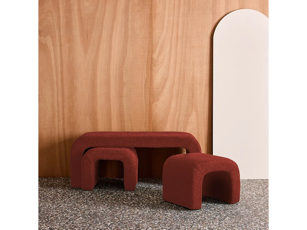 Banco y taburetes nido en borreguito terracota