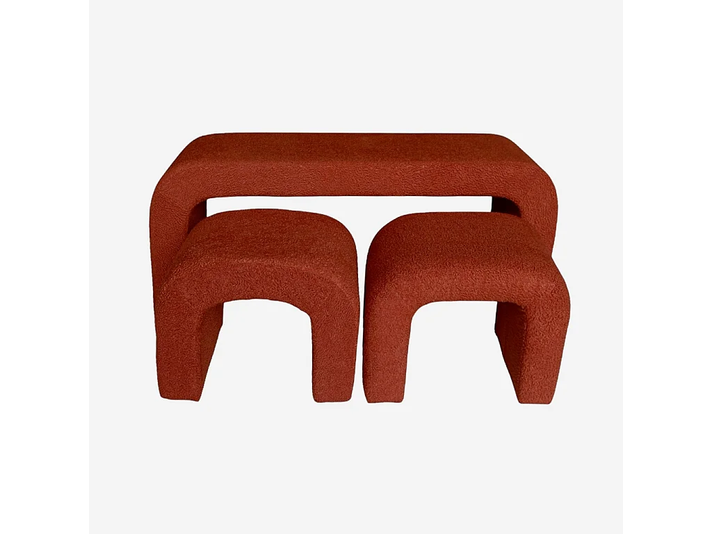 Banco y taburetes nido en borreguito terracota