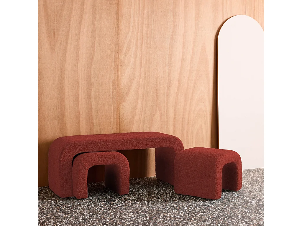 Banco y taburetes nido en borreguito terracota