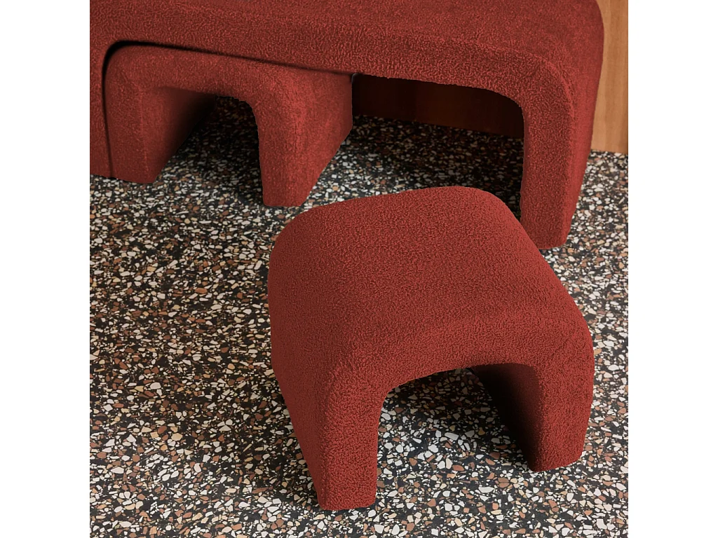 Banco y taburetes nido en borreguito terracota