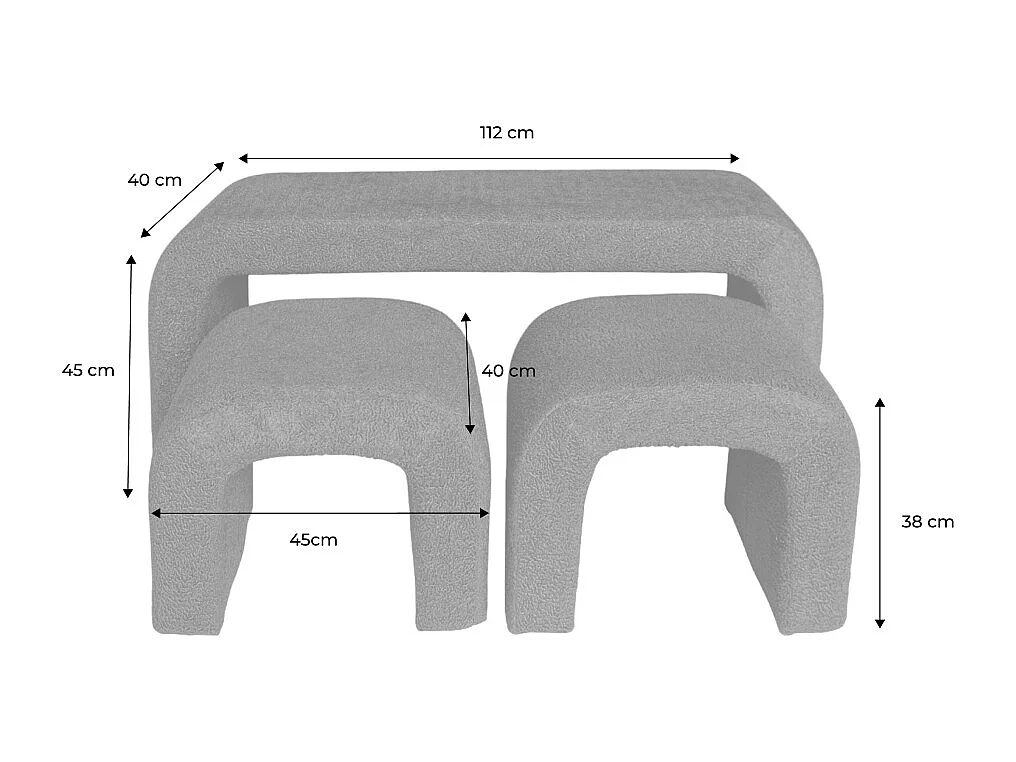 Banco y taburetes nido en borreguito terracota
