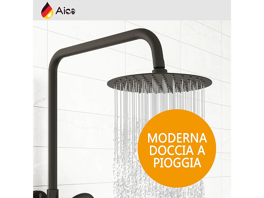 Colonna doccia con miscelatore termostatico, soffione doccia rotondo rotante 360°, nero