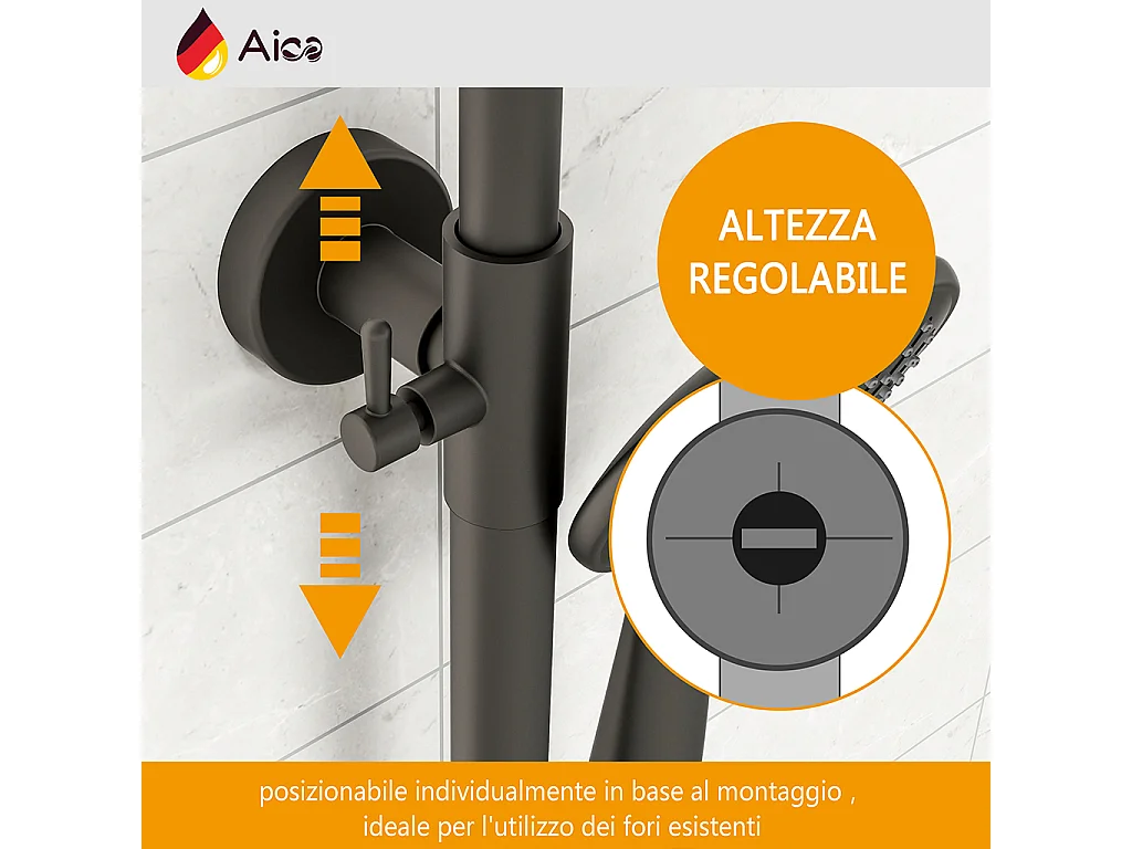 Colonna doccia con miscelatore termostatico, soffione doccia rotondo rotante 360°, nero