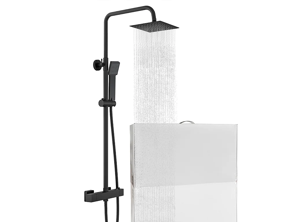 Colonna doccia con miscelatore termostatico, saliscendi doccia tondo regolabile 75-125cm, nero