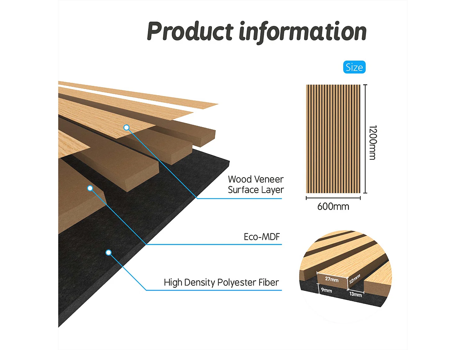Panneaux décoratifs AICA, panneaux muraux en MDF imitation bois, lot de 2, 120 x 60 cm, Teinte chêne foncé