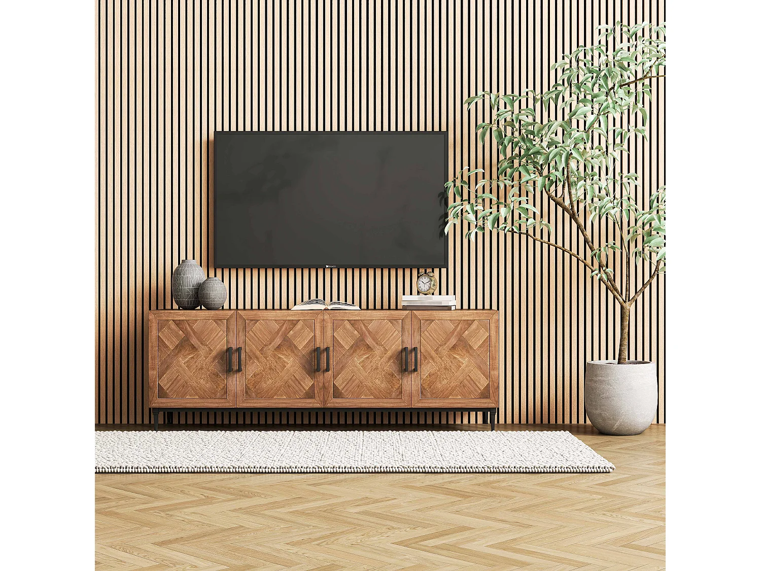 Panneaux décoratifs AICA, panneaux muraux en MDF imitation bois, lot de 2, 120 x 60 cm, Teinte chêne foncé
