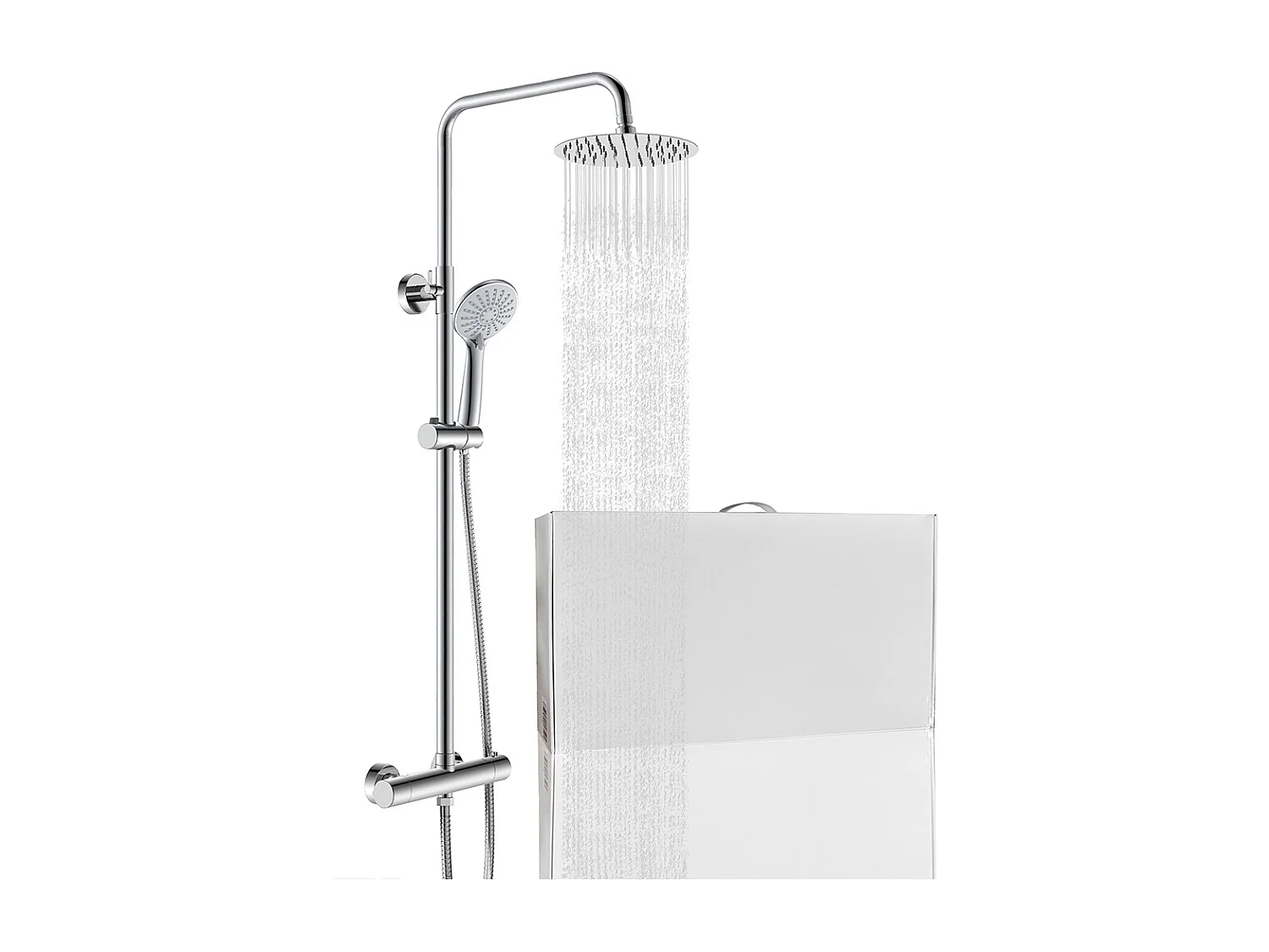 Colonna doccia con miscelatore termostatico, soffione doccia rotondo rotante 360°, cromo
