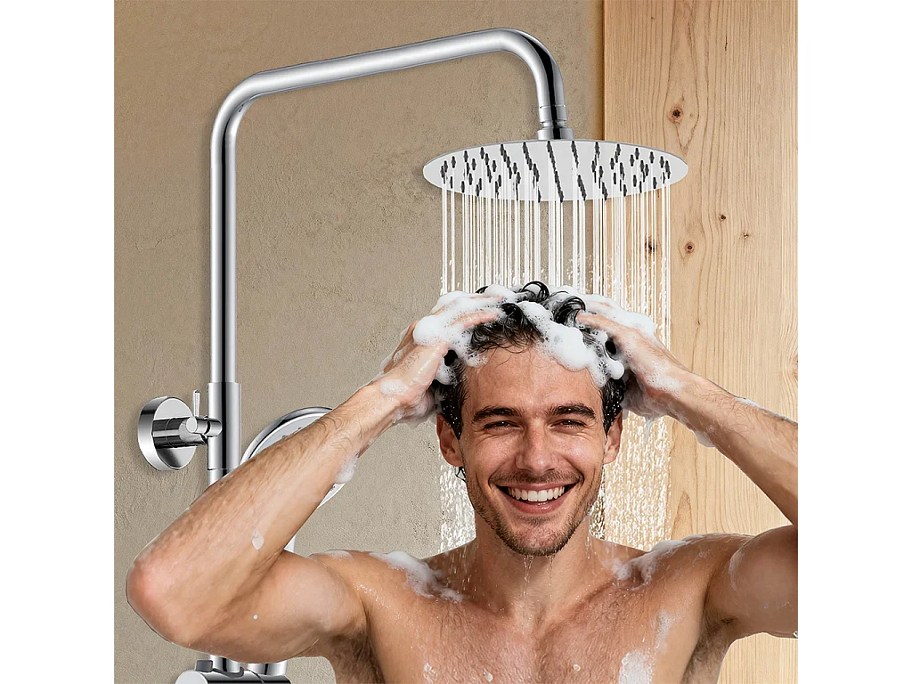 Colonna doccia con miscelatore termostatico, soffione doccia rotondo rotante 360°, cromo