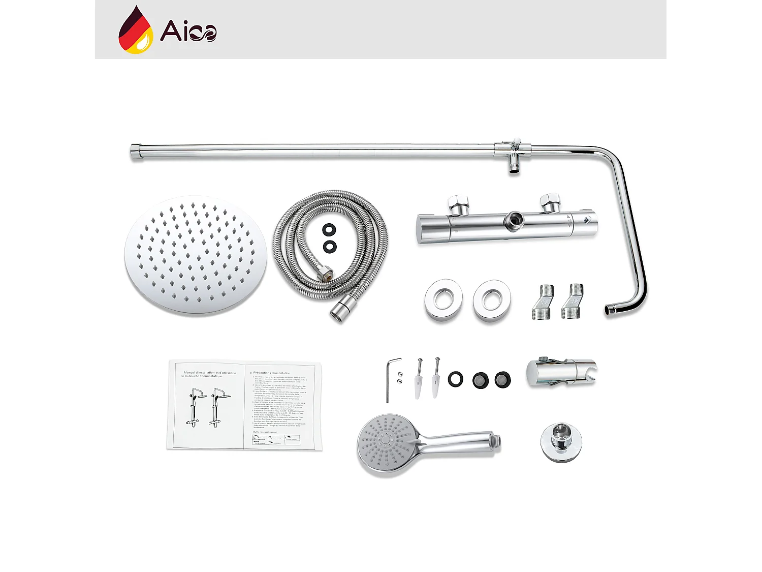 Colonna doccia con miscelatore termostatico, soffione doccia rotondo rotante 360°, cromo