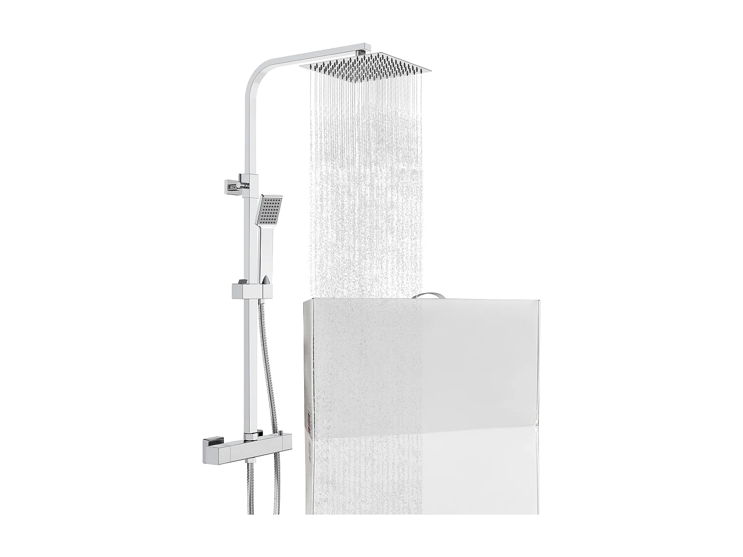 Grande soffione doccia inox 25x25cm, miscelatore termostatico doccia rettangolo 280x40mm, cromo