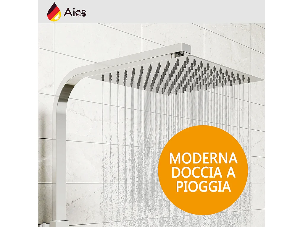Grande soffione doccia inox 25x25cm, miscelatore termostatico doccia rettangolo 280x40mm, cromo