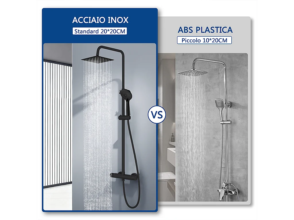 colonna doccia rotonda completo di miscelatore termostatico cilindro, soffione quadrato 20x20cm, nero