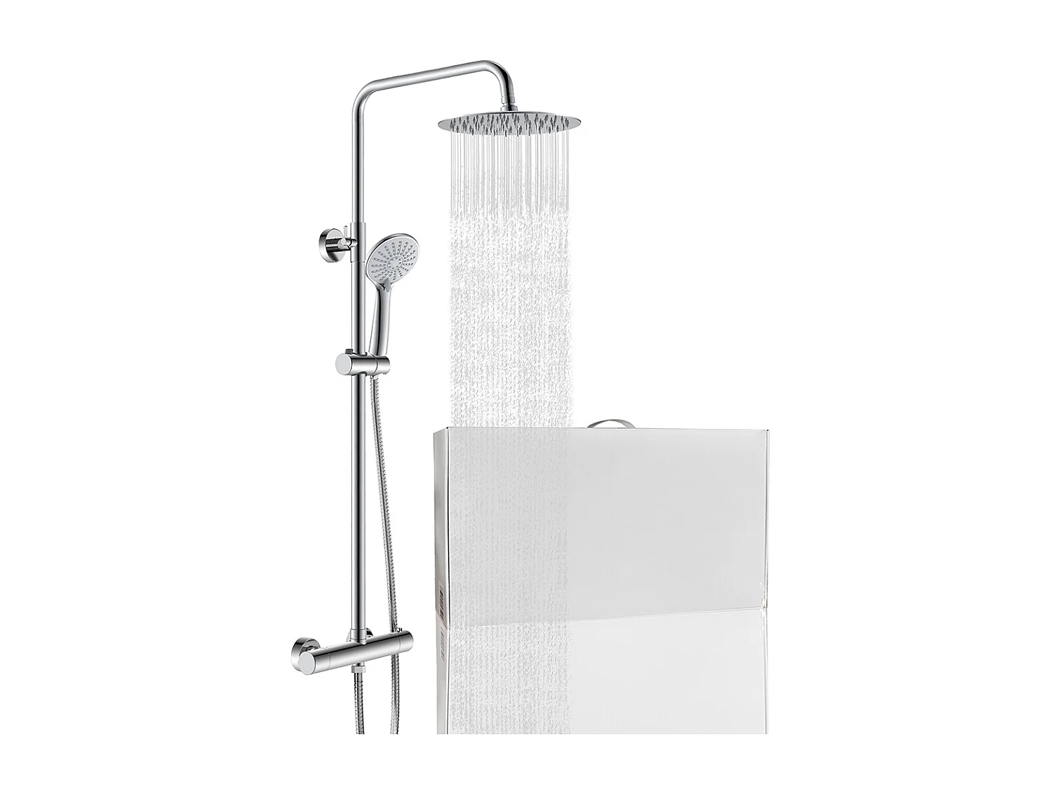 Grande soffione doccia inox 25x25cm, miscelatore termostatico doccia rotondo 280x40mm, cromo