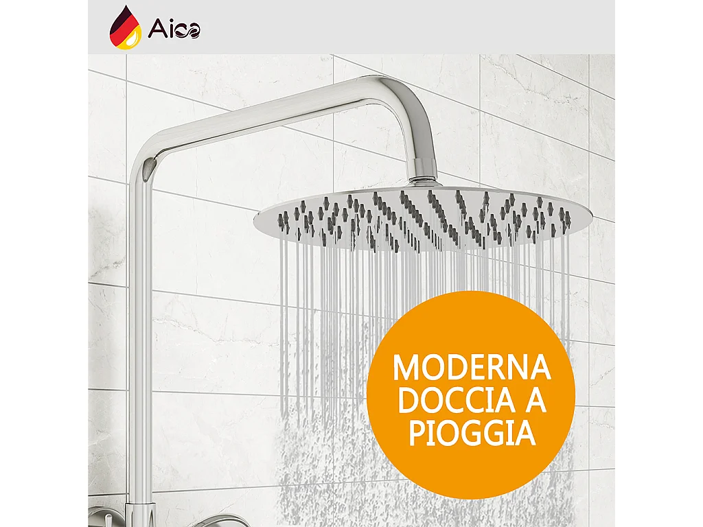 Grande soffione doccia inox 25x25cm, miscelatore termostatico doccia rotondo 280x40mm, cromo