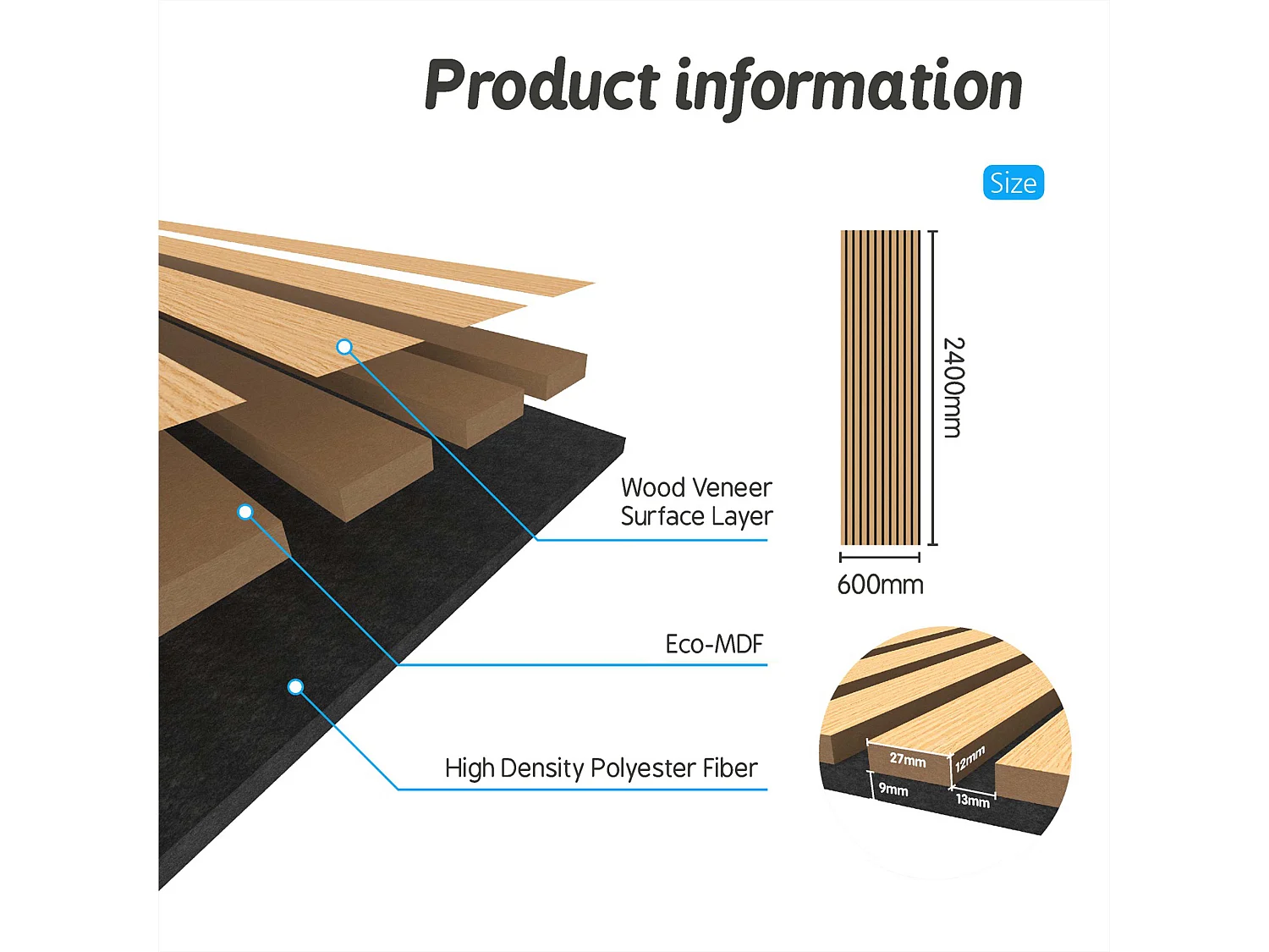 Panneaux décoratifs AICA, panneaux muraux en MDF imitation bois, lot de 2, 240 x 60 cm, Teinte chêne foncé