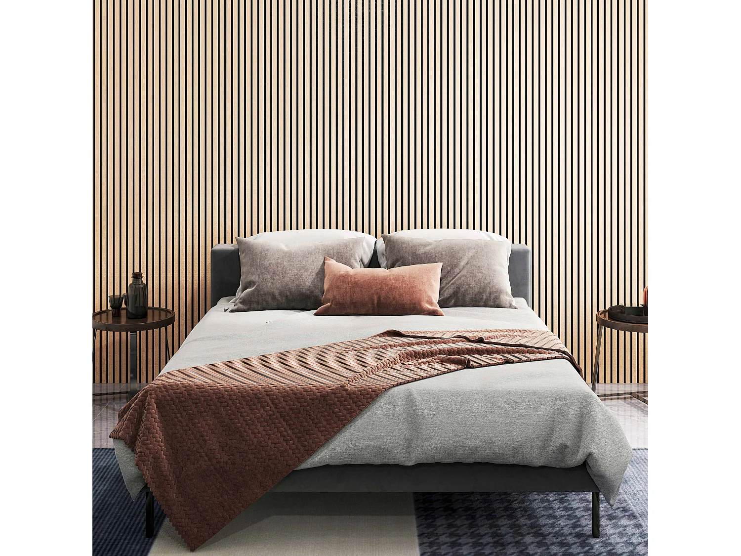 Panneaux décoratifs AICA, panneaux muraux en MDF imitation bois, lot de 2, 240 x 60 cm, Teinte chêne foncé