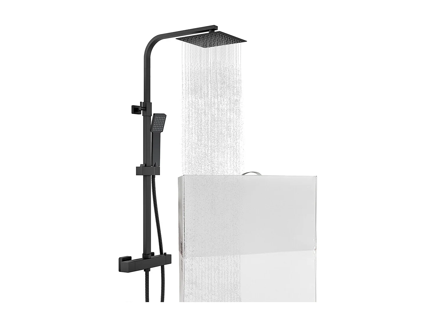 Colonna doccia con miscelatore termostatico, saliscendi doccia quadrato regolabile 73-115cm, nero