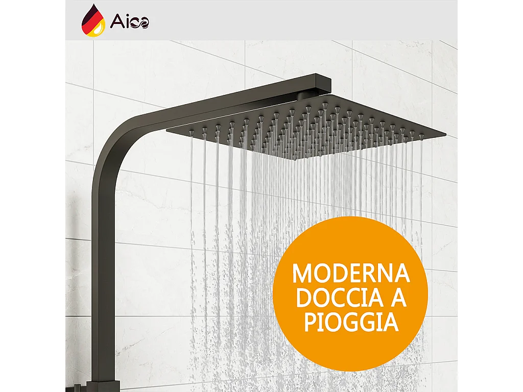 Colonna doccia con miscelatore termostatico, saliscendi doccia quadrato regolabile 73-115cm, nero