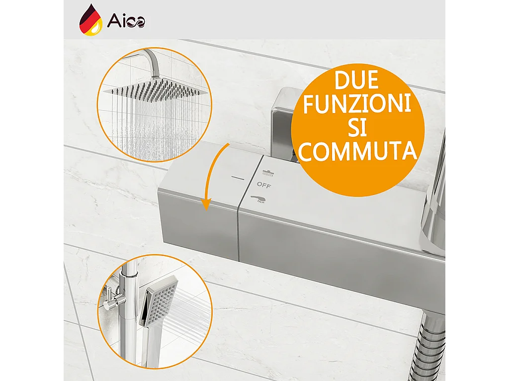 Colonna doccia con miscelatore termostatico, saliscendi doccia tondo regolabile 75-125cm, cromo