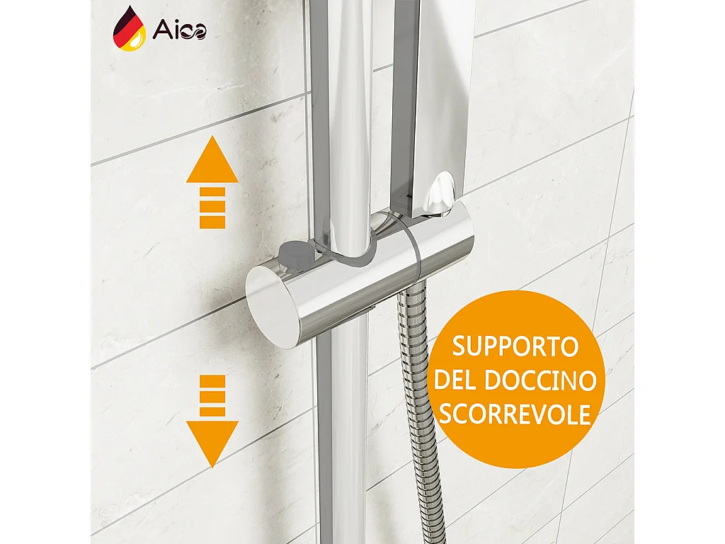 Colonna doccia con miscelatore termostatico, saliscendi doccia tondo regolabile 75-125cm, cromo