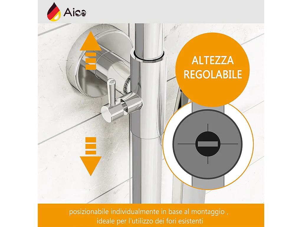 Colonna doccia con miscelatore termostatico, saliscendi doccia tondo regolabile 75-125cm, cromo