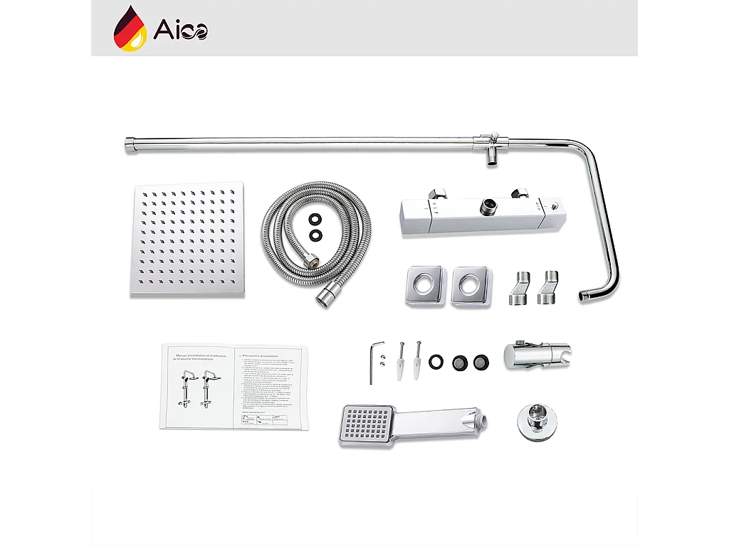 Colonna doccia con miscelatore termostatico, saliscendi doccia tondo regolabile 75-125cm, cromo