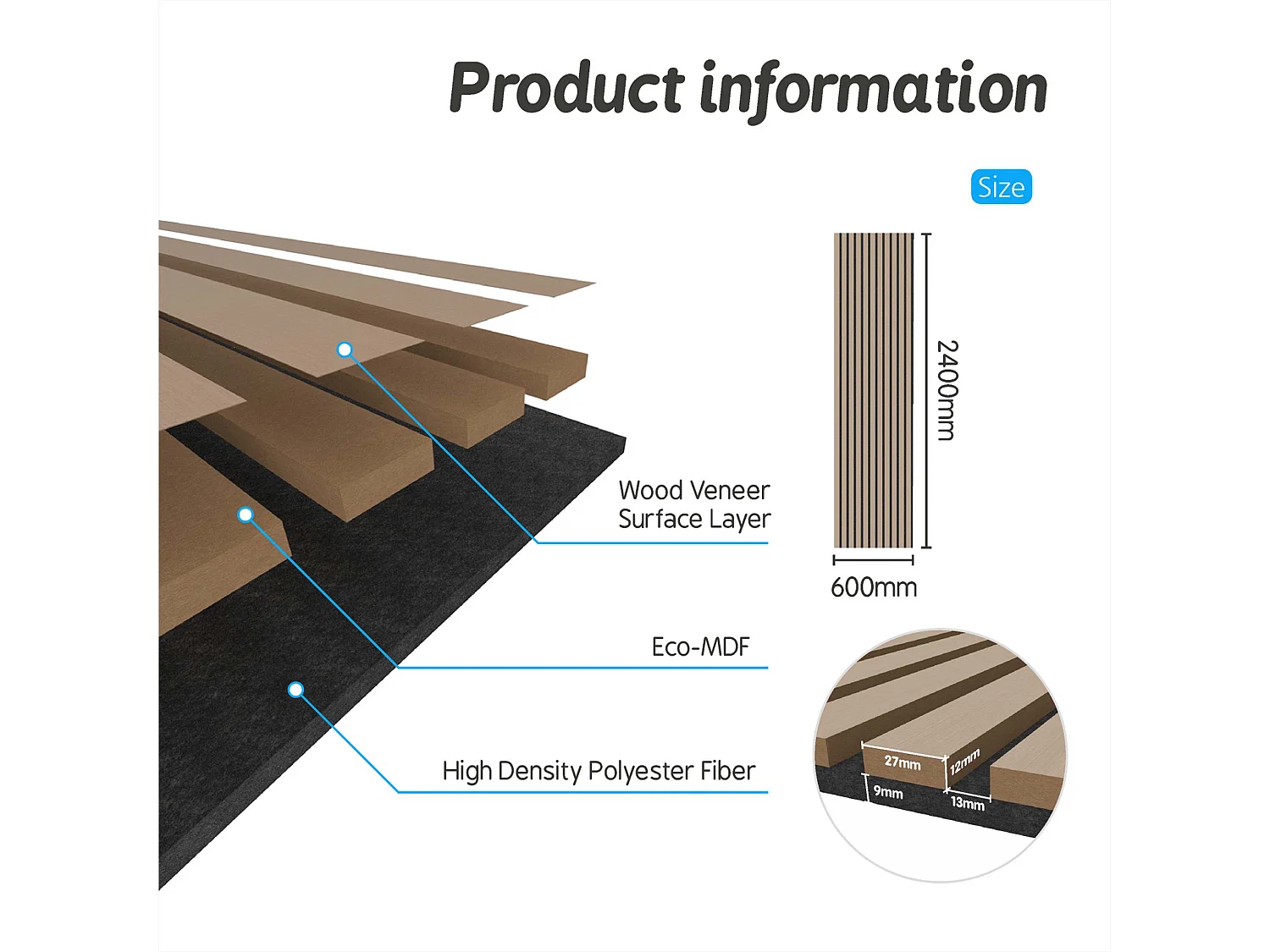 Panneaux décoratifs AICA, panneaux muraux en MDF imitation bois, lot de 2, 240 x 60 cm, couleur chêne clair