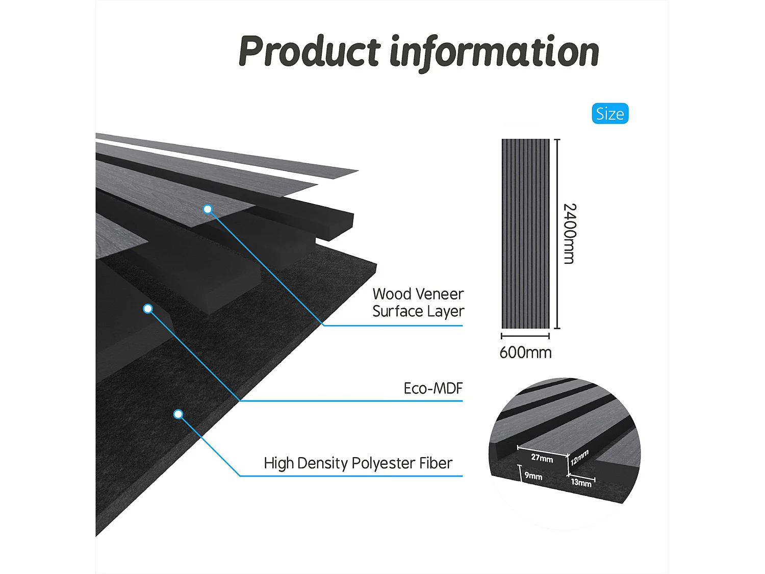 Panneaux décoratifs AICA, panneaux muraux en MDF imitation bois, lot de 3, 240 x 60 cm, chêne gris