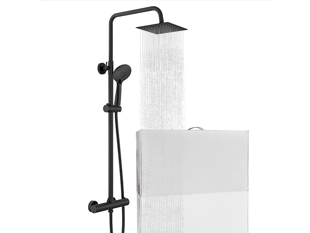 Colonna doccia con miscelatore termostatico, doccino rotondo 230x108mm con 3 modalità di getti, nero